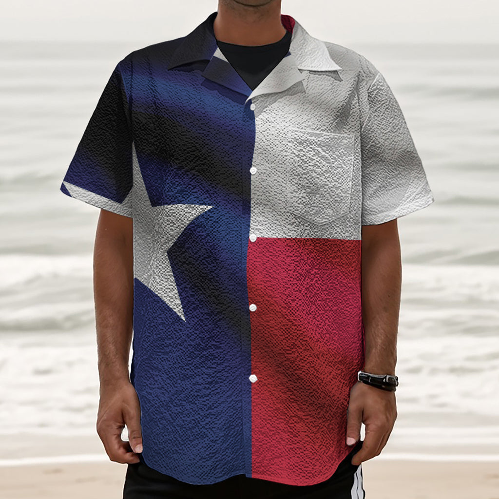 Flag Of Texas Print Textured Short Sleeve Shirt