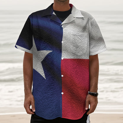 Flag Of Texas Print Textured Short Sleeve Shirt