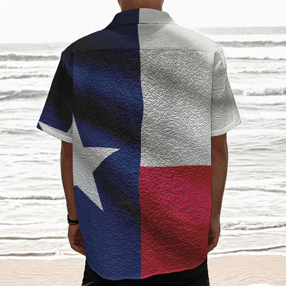 Flag Of Texas Print Textured Short Sleeve Shirt