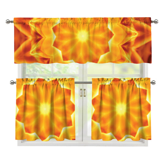 Flame Kaleidoscope Print 3 Piece Kitchen Curtains