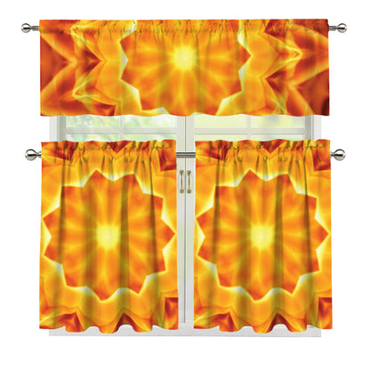 Flame Kaleidoscope Print 3 Piece Kitchen Curtains