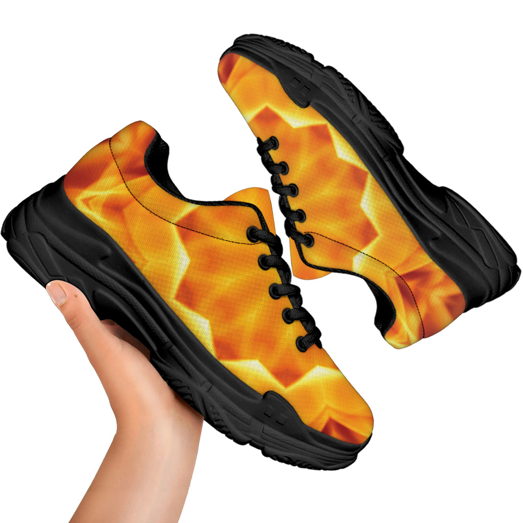 Flame Kaleidoscope Print Black Chunky Shoes