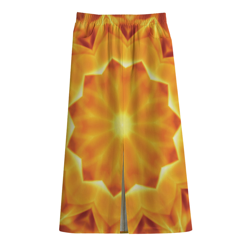 Flame Kaleidoscope Print Cotton Front Slit Maxi Skirt