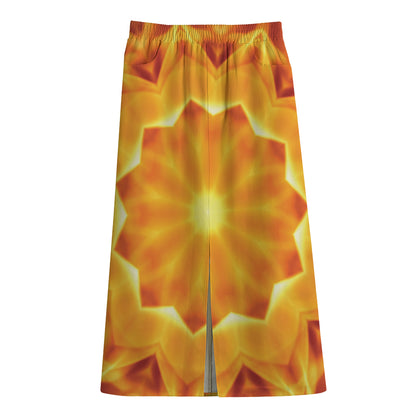 Flame Kaleidoscope Print Cotton Front Slit Maxi Skirt