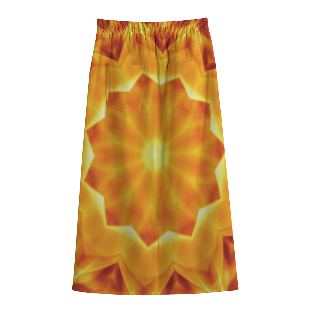 Flame Kaleidoscope Print Cotton Front Slit Maxi Skirt