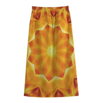 Flame Kaleidoscope Print Cotton Front Slit Maxi Skirt