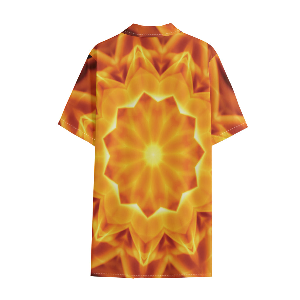 Flame Kaleidoscope Print Cotton Hawaiian Shirt