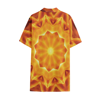 Flame Kaleidoscope Print Cotton Hawaiian Shirt