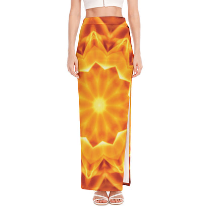 Flame Kaleidoscope Print High Slit Maxi Skirt