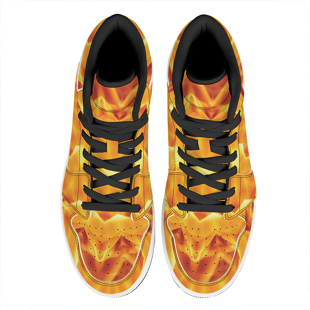Flame Kaleidoscope Print High Top Leather Sneakers