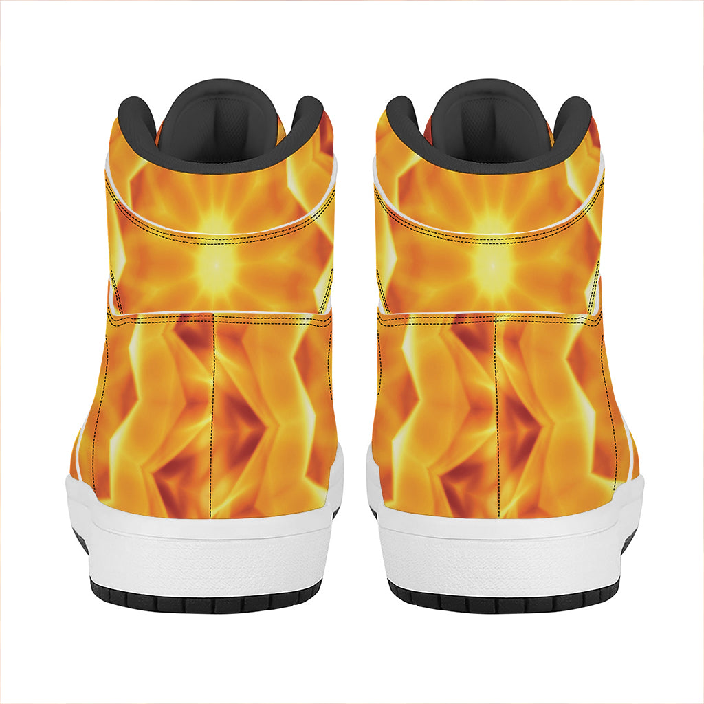 Flame Kaleidoscope Print High Top Leather Sneakers