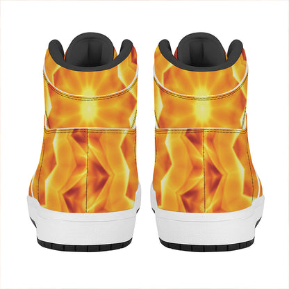 Flame Kaleidoscope Print High Top Leather Sneakers