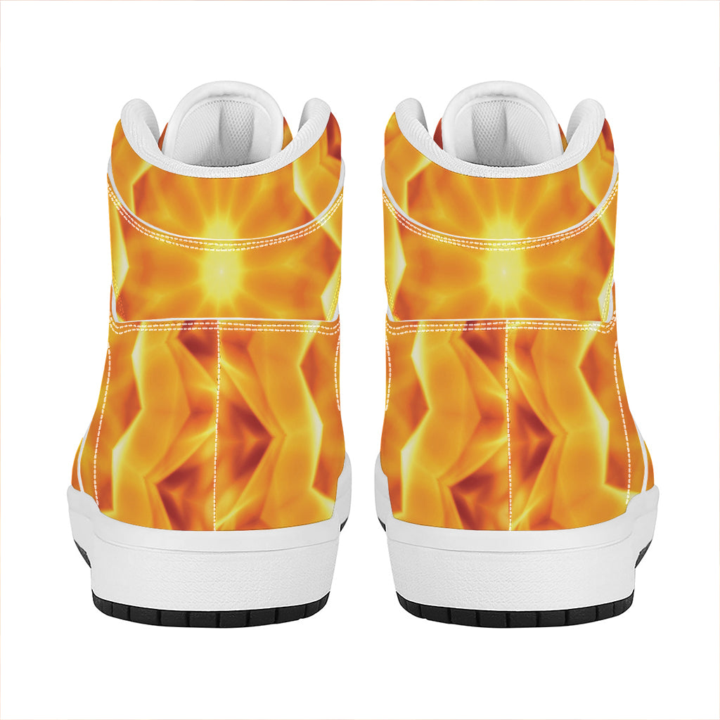 Flame Kaleidoscope Print High Top Leather Sneakers