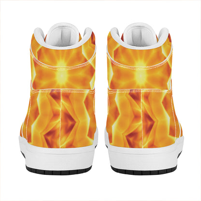 Flame Kaleidoscope Print High Top Leather Sneakers
