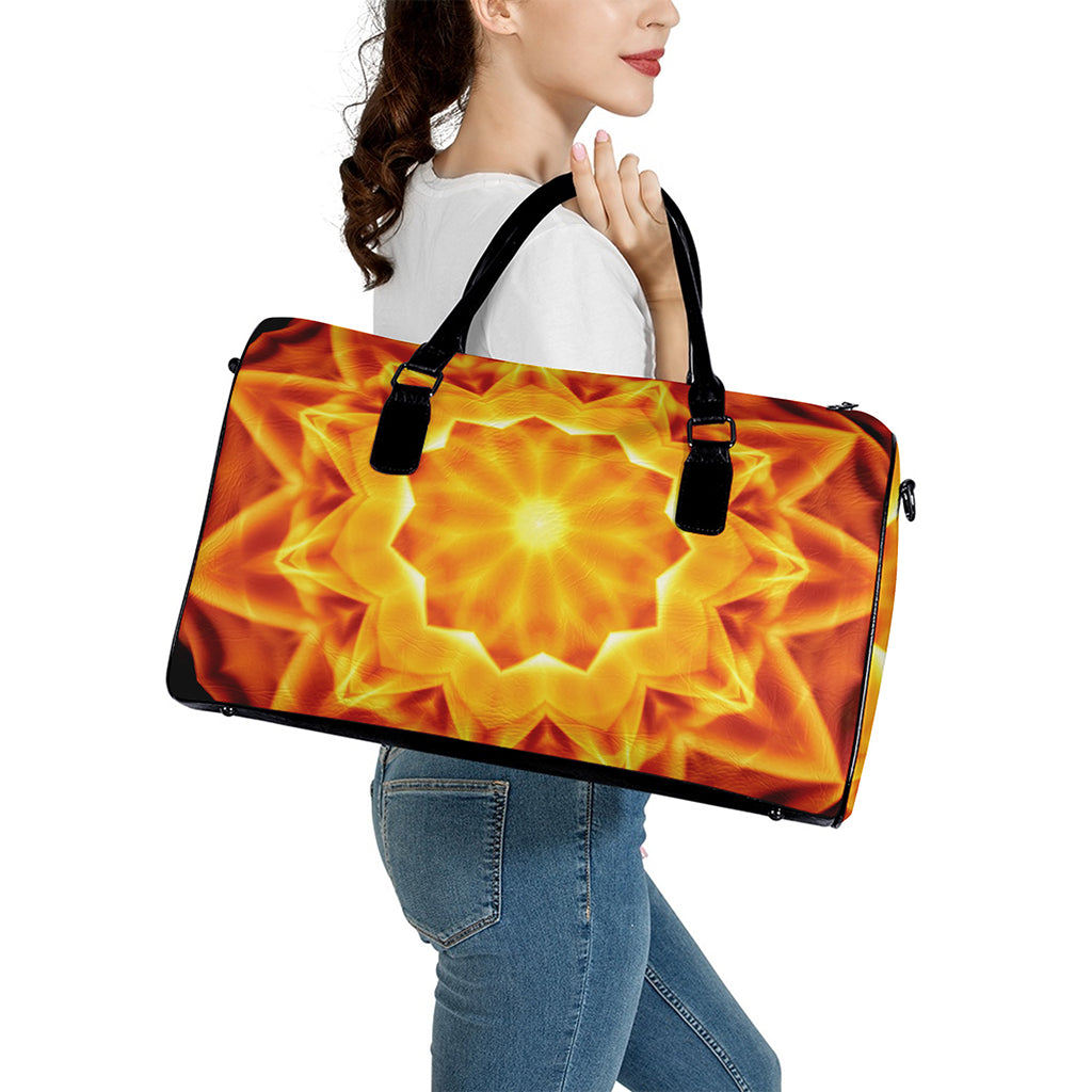 Flame Kaleidoscope Print Leather Duffle Bag