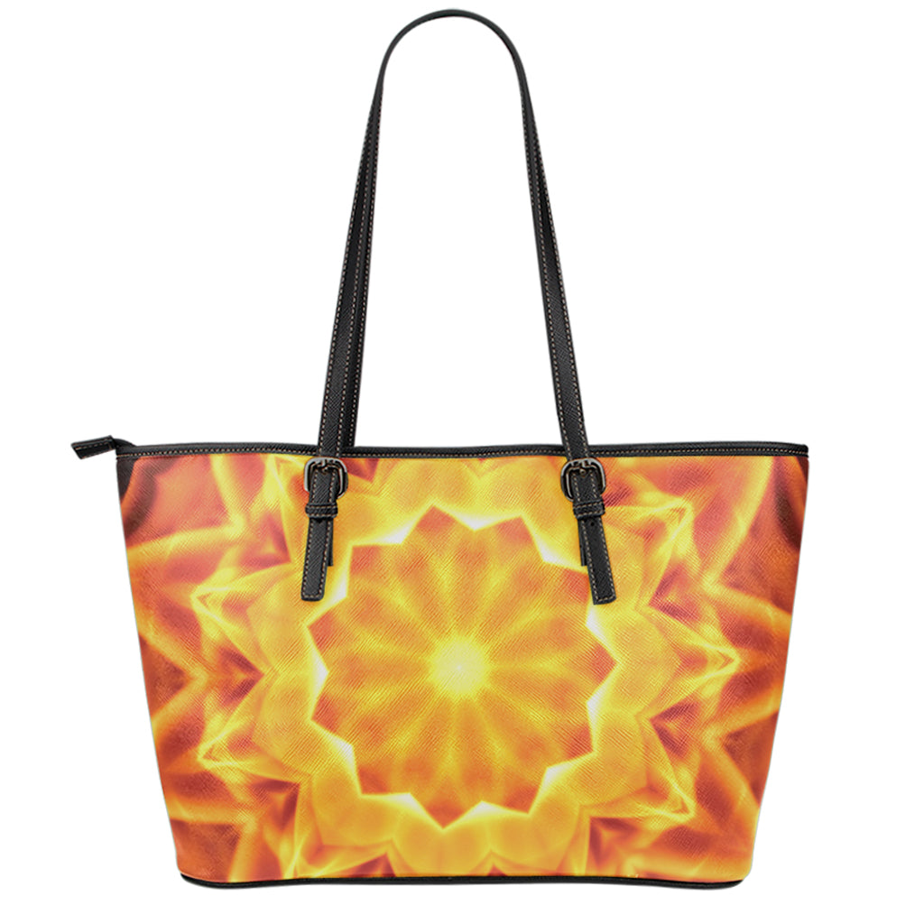 Flame Kaleidoscope Print Leather Tote Bag