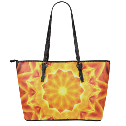 Flame Kaleidoscope Print Leather Tote Bag