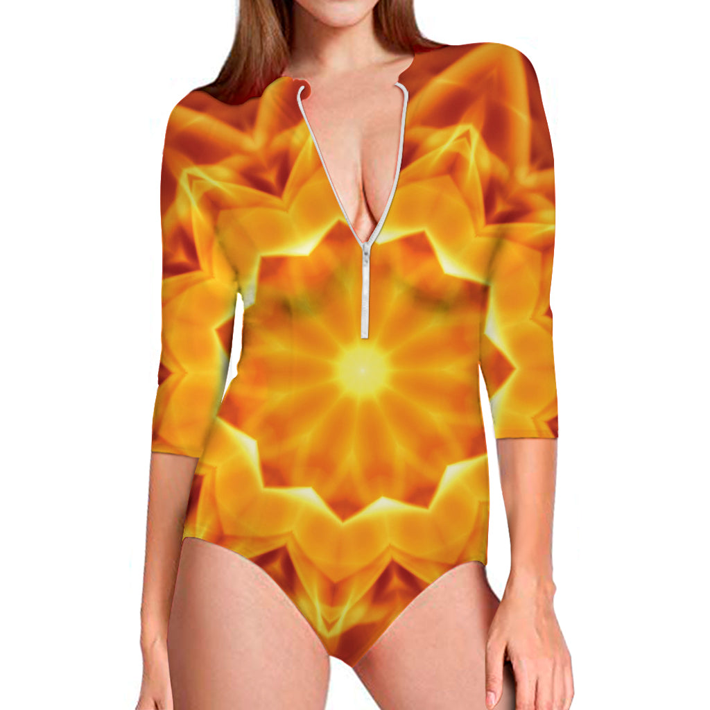 Flame Kaleidoscope Print Long Sleeve Swimsuit