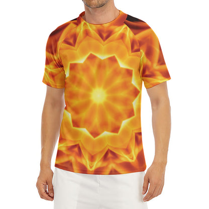 Flame Kaleidoscope Print Men's Short Sleeve Rash Guard