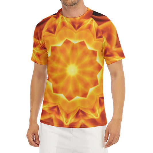 Flame Kaleidoscope Print Men's Short Sleeve Rash Guard