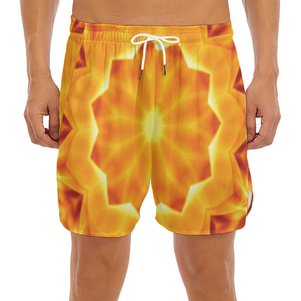 Flame Kaleidoscope Print Men's Split Running Shorts