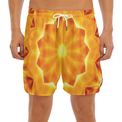 Flame Kaleidoscope Print Men's Split Running Shorts
