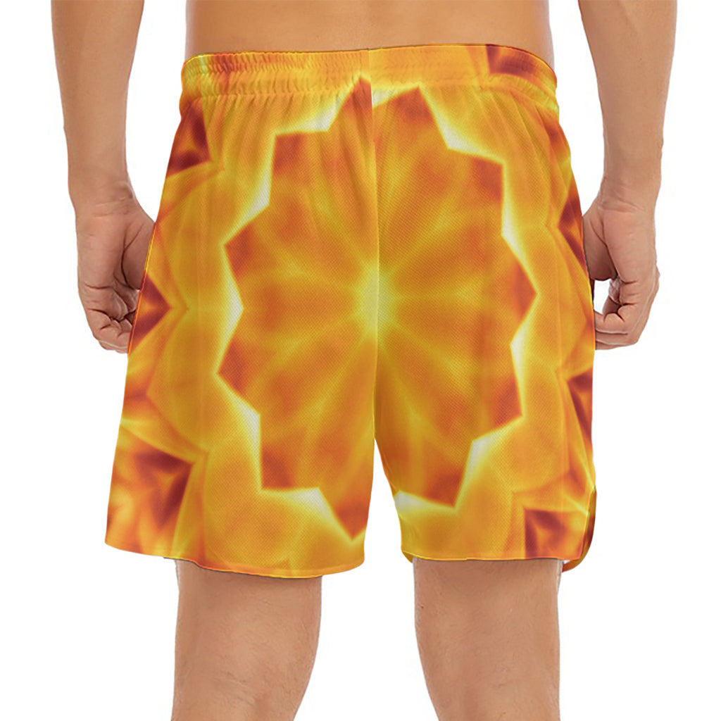 Flame Kaleidoscope Print Men's Split Running Shorts