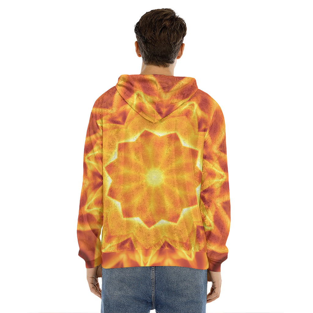 Flame Kaleidoscope Print Men's Velvet Pullover Hoodie