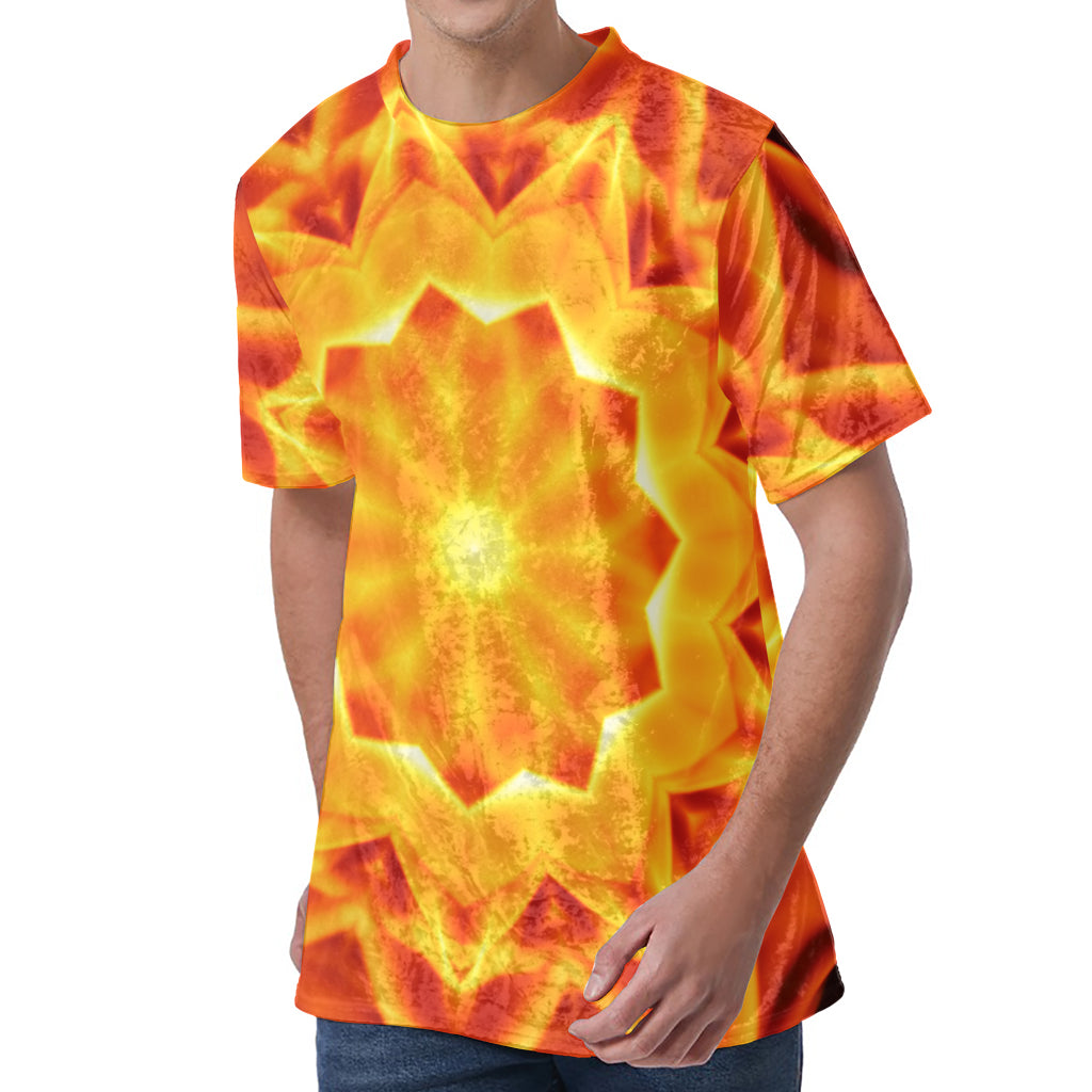 Flame Kaleidoscope Print Men's Velvet T-Shirt