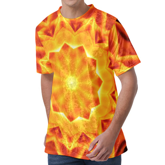 Flame Kaleidoscope Print Men's Velvet T-Shirt
