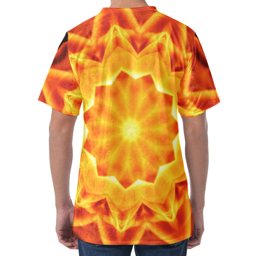 Flame Kaleidoscope Print Men's Velvet T-Shirt