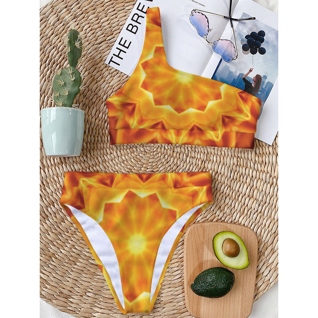 Flame Kaleidoscope Print One Shoulder Bikini Top