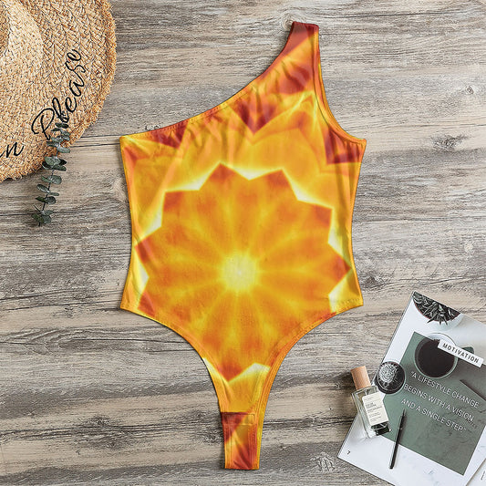 Flame Kaleidoscope Print One Shoulder Bodysuit