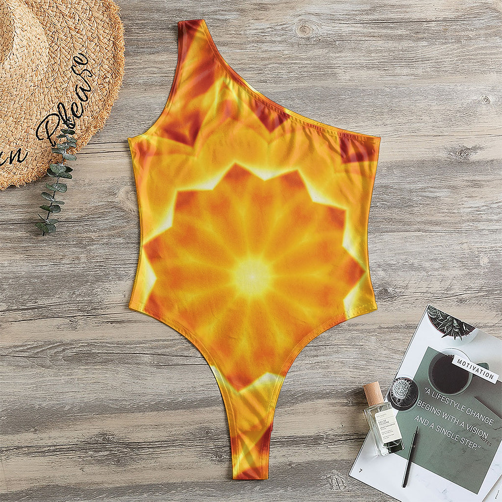 Flame Kaleidoscope Print One Shoulder Bodysuit