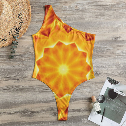Flame Kaleidoscope Print One Shoulder Bodysuit