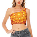 Flame Kaleidoscope Print One Shoulder Crop Top