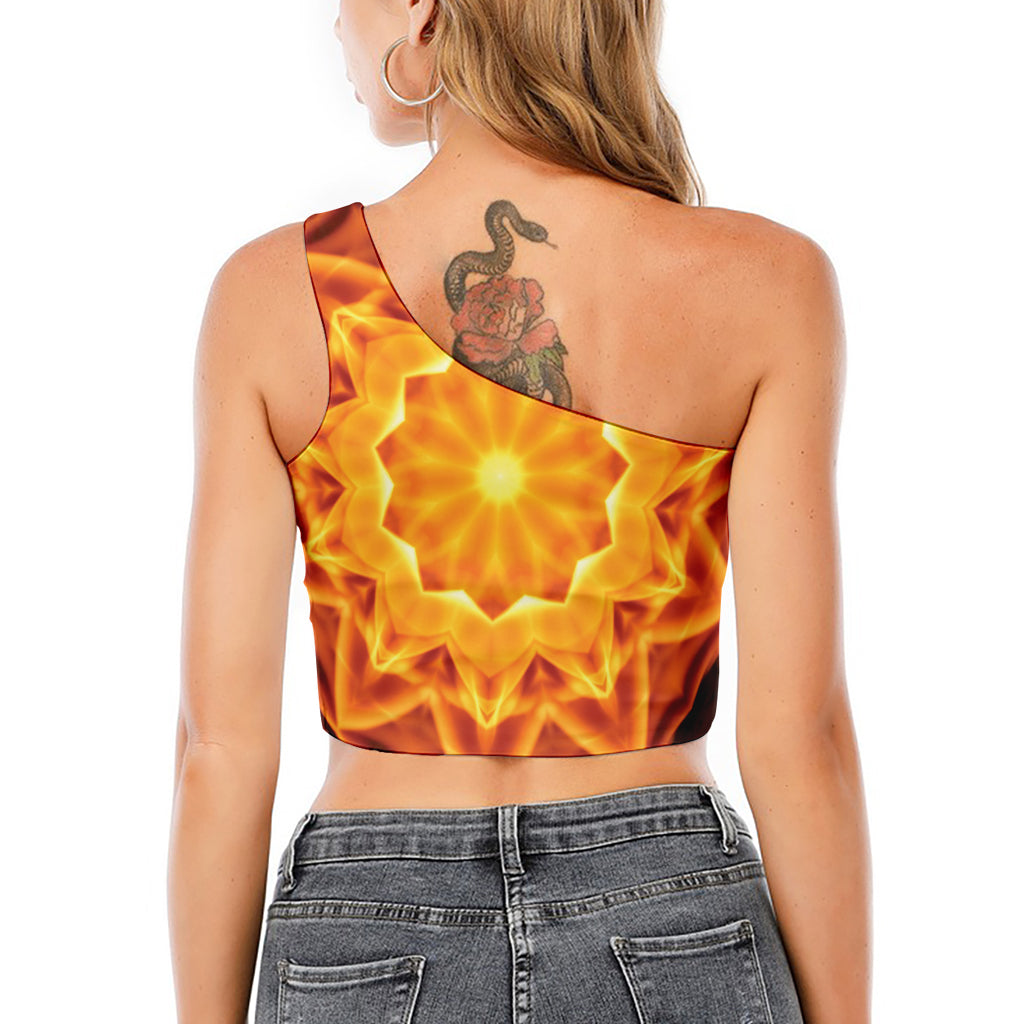 Flame Kaleidoscope Print One Shoulder Crop Top