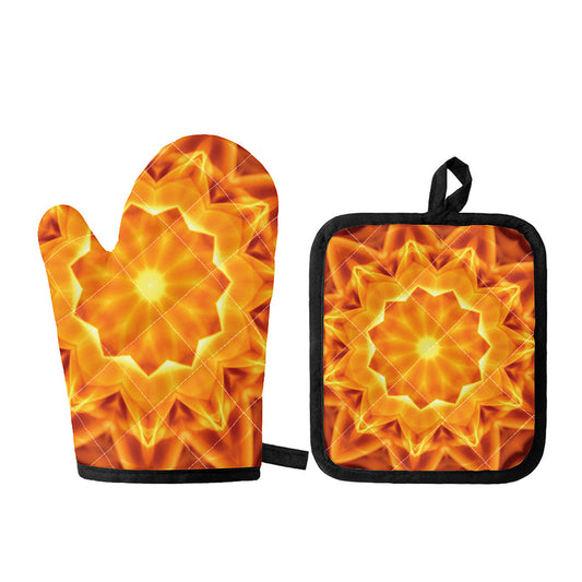 Flame Kaleidoscope Print Oven Mitt And Pot Holder Set