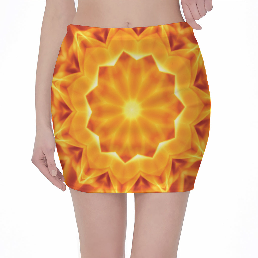 Flame Kaleidoscope Print Pencil Mini Skirt
