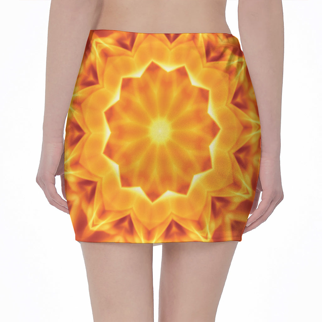 Flame Kaleidoscope Print Pencil Mini Skirt