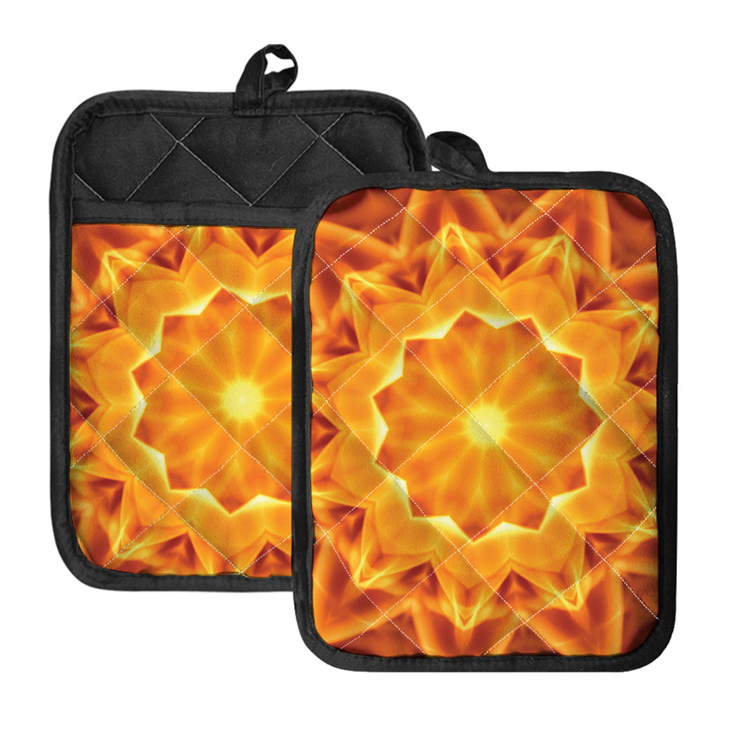 Flame Kaleidoscope Print Pot Holders With Pocket