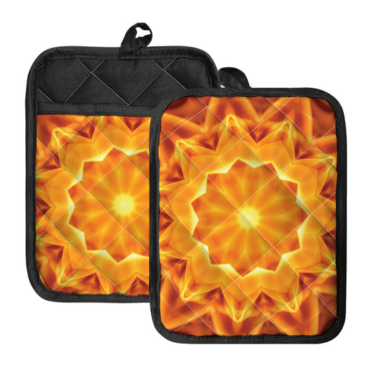 Flame Kaleidoscope Print Pot Holders With Pocket