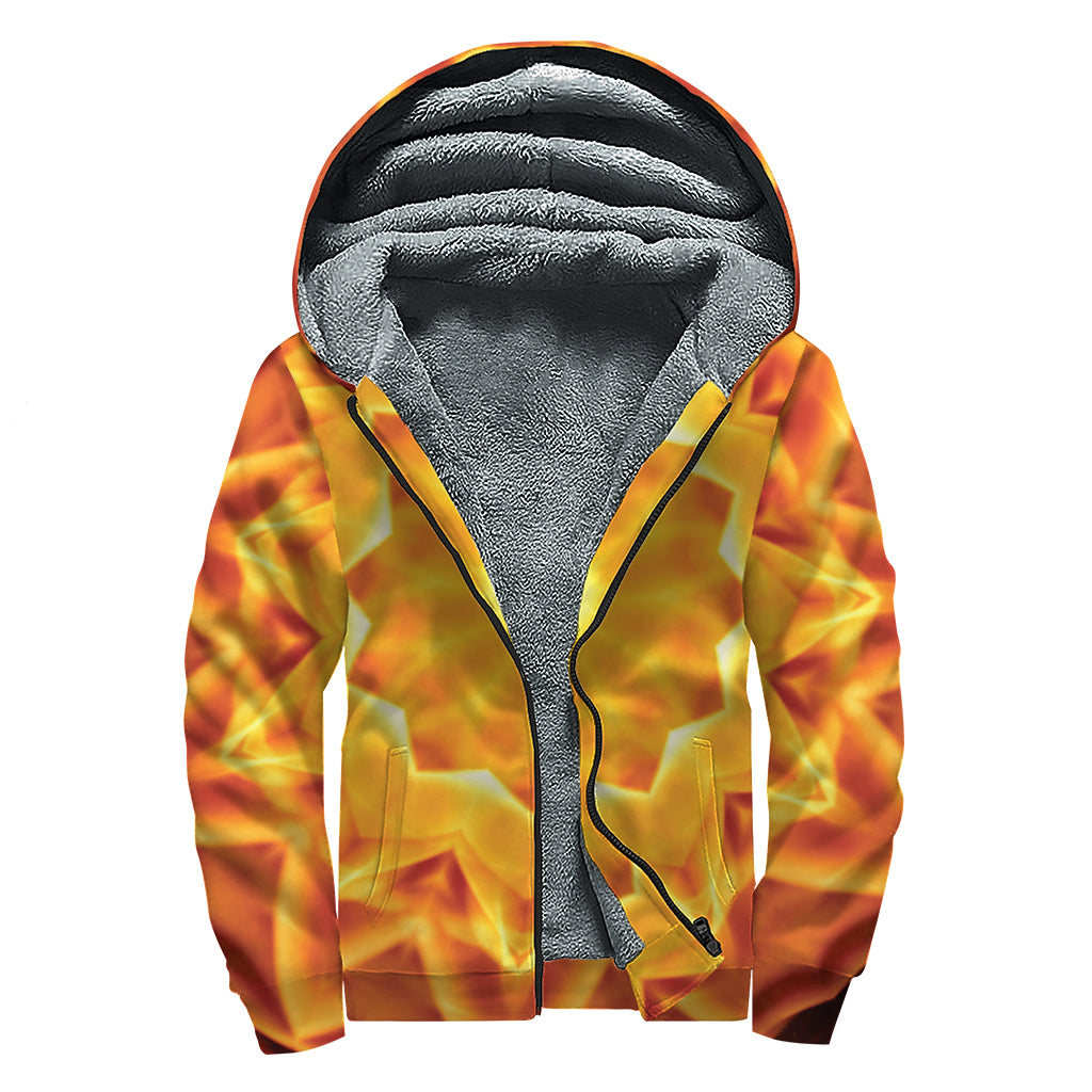 Flame Kaleidoscope Print Sherpa Lined Zip Up Hoodie