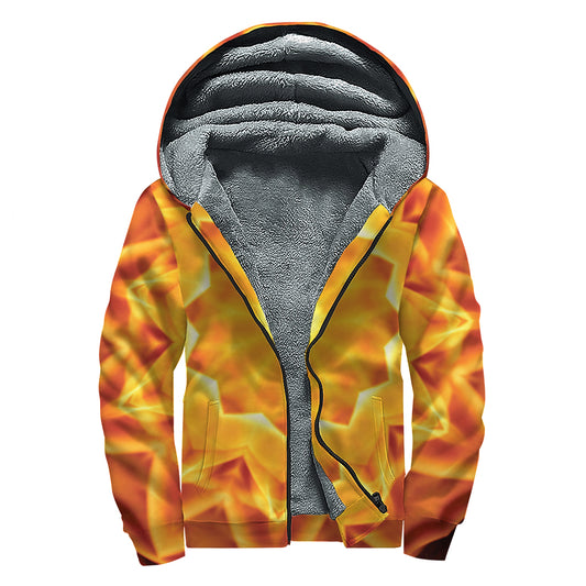 Flame Kaleidoscope Print Sherpa Lined Zip Up Hoodie