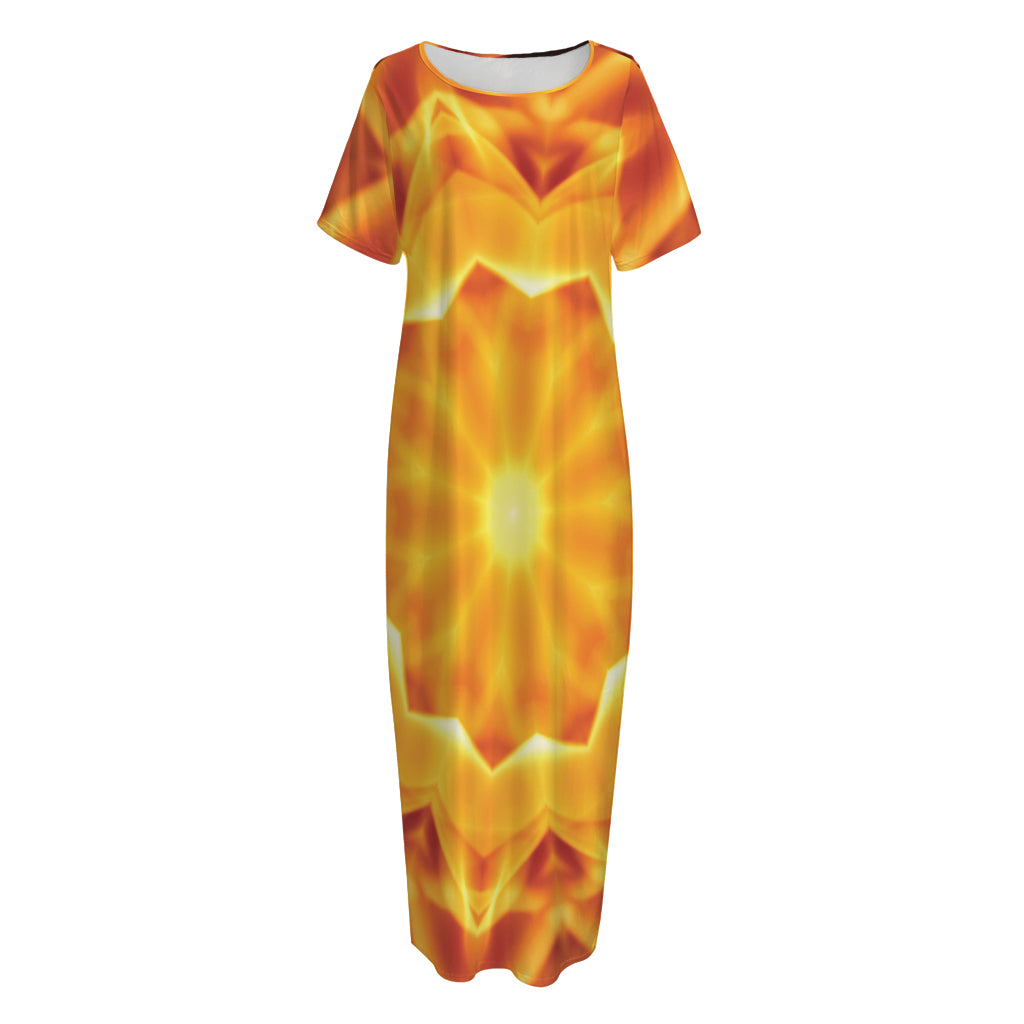 Flame Kaleidoscope Print Short Sleeve Long Nightdress