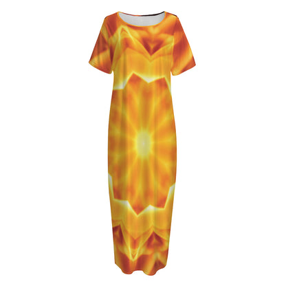 Flame Kaleidoscope Print Short Sleeve Long Nightdress