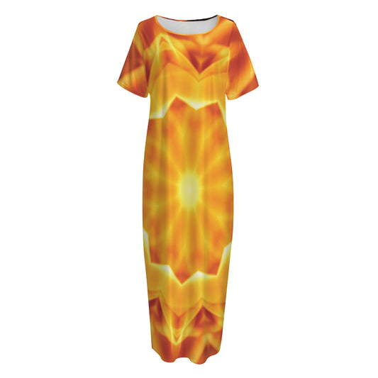 Flame Kaleidoscope Print Short Sleeve Long Nightdress