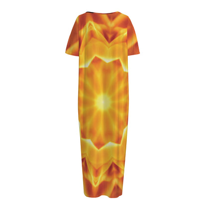 Flame Kaleidoscope Print Short Sleeve Long Nightdress