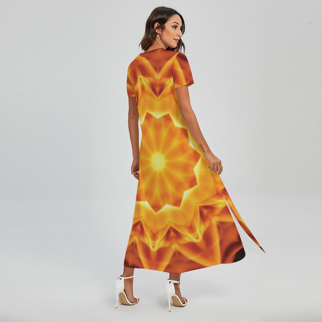 Flame Kaleidoscope Print Short Sleeve Maxi Dress