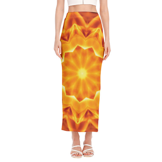 Flame Kaleidoscope Print Side Slit Maxi Skirt